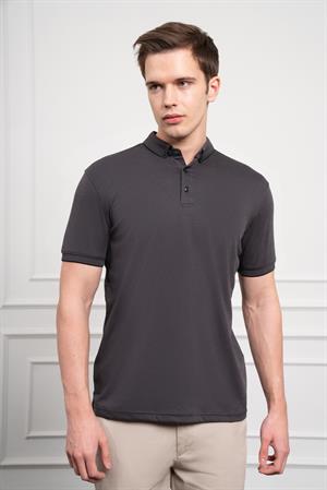 Morven Erkek Siyah Trend Merserize Düz Düğmeli Yaka Dynamic Fit T-Shirt