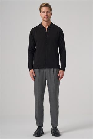 Morven Erkek Siyah Trend Polo Yaka Gömlek Triko