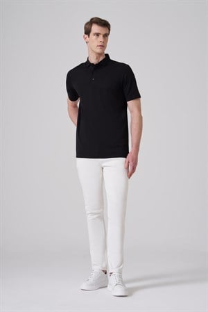 Morven Erkek Siyah Trend Polo Yaka Rayon Dinamik Fit Tshirt
