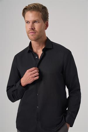 Morven Erkek Siyah Trend Slim Fit İtalyan Yaka Gömlek