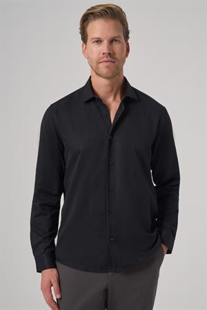 Morven Erkek Siyah Trend Slim Fit İtalyan Yaka Gömlek