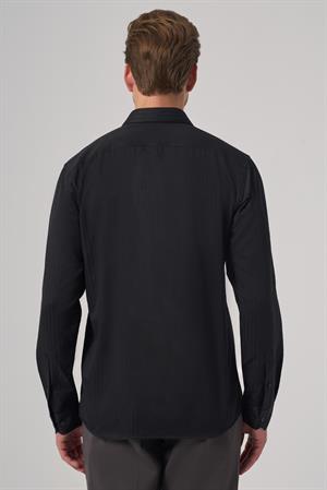 Morven Erkek Siyah Trend Slim Fit İtalyan Yaka Gömlek