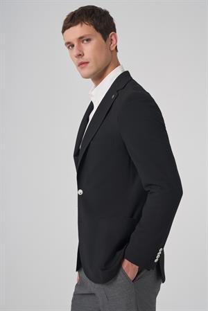 Morven Erkek Siyah Trend Slim Fit Mono Yaka Ceket