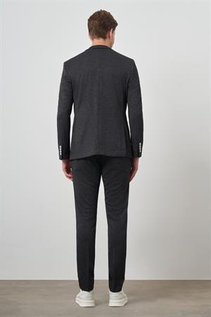 Morven Erkek Siyah Trend Slim Fit Yandan Lastikli Mono Yaka Takım Elbise