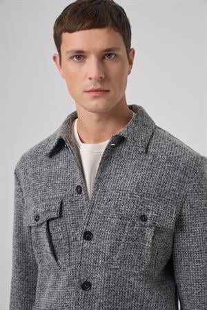 Morven Erkek Siyah Trend Yünlü Dinamik Fit Gömlek Ceket