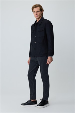 Morven Erkek Siyah Trend Yünlü Safari Model Dinamik Fit Gömlek Ceket