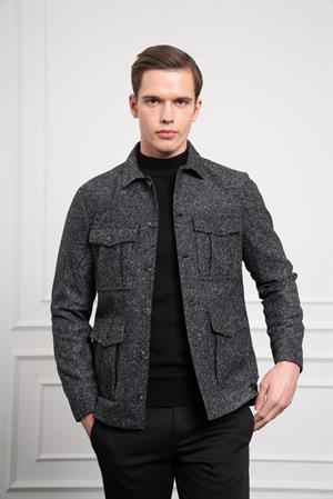Morven Erkek Siyah Worker Dynamic Fit Rahat Kesim Gömlek Ceket