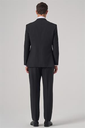 Morven Erkek Siyah Yün Trend Çizgili Dynamic Fit Mono Yaka Takım Elbise