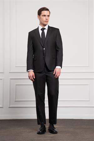 Morven Erkek Siyah Yünlü 4-Drop Dynamic Fit Mono Yaka Takım Elbise