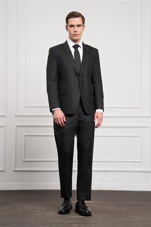 Morven Erkek Siyah Yünlü 4-Drop Dynamic Fit Mono Yaka Takım Elbise
