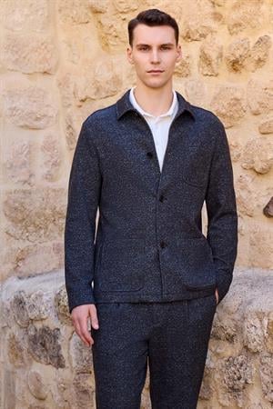 Morven Erkek Siyah Yünlü Berberi Yaka Torba Cepli Gömlek