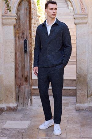 Morven Erkek Siyah Yünlü Berberi Yaka Torba Cepli Gömlek