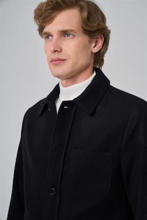 Morven Erkek Siyah Yünlü Berberi Yaka Gömlek Ceket