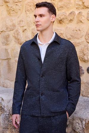 Morven Erkek Siyah Yünlü Berberi Yaka Torba Cepli Gömlek