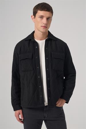 Morven Erkek Siyah Yünlü Dynamic Fit Berberi Yaka Mont