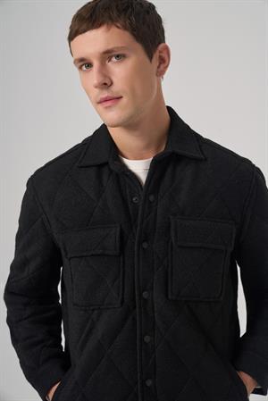 Morven Erkek Siyah Yünlü Dynamic Fit Berberi Yaka Mont