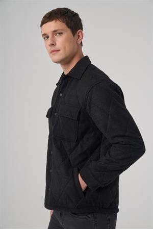 Morven Erkek Siyah Yünlü Dynamic Fit Berberi Yaka Mont