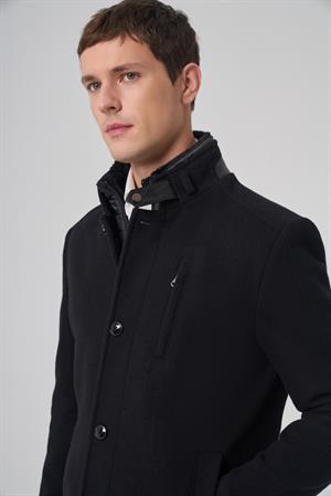 Morven Erkek Siyah Yünlü Dynamic Fit Kambet Çıkma Mostra Kaban