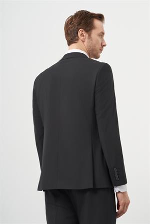 Morven Erkek Siyah Yünlü Slim Fit Mono Yaka Takım Elbise