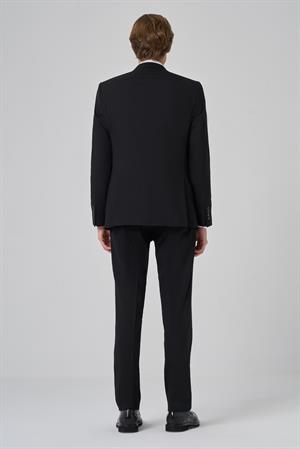 Morven Erkek Siyah Yünlü Slim Fit Mono Yaka Takım Elbise