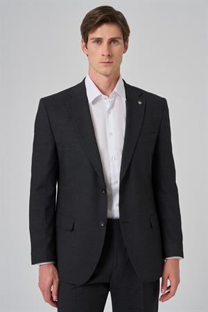 Morven Erkek Siyah Yünlü Trend Desenli Dynamic Fit Mono Yaka Takım Elbise