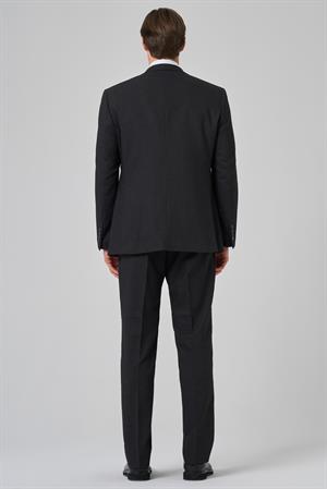 Morven Erkek Siyah Yünlü Trend Desenli Dynamic Fit Mono Yaka Takım Elbise