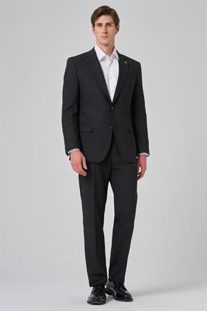 Morven Erkek Siyah Yünlü Trend Desenli Dynamic Fit Mono Yaka Takım Elbise