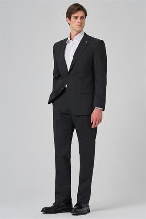 Morven Erkek Siyah Yünlü Trend Desenli Dynamic Fit Mono Yaka Takım Elbise