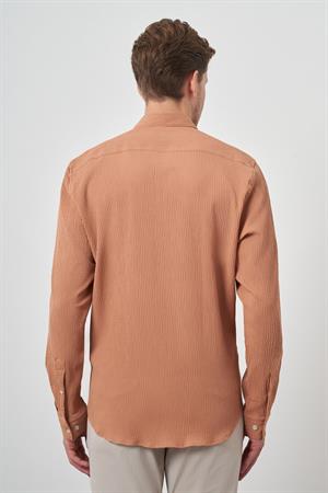 Morven Erkek Tarçın Gofre Trend Desenli Dynamic Fit İtalyan Yaka Gömlek