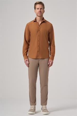 Morven Erkek Tarçın Trend Düz Slim Fit Tam İtalyan Yaka Gömlek