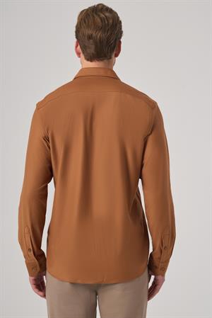 Morven Erkek Tarçın Trend Düz Slim Fit Tam İtalyan Yaka Gömlek