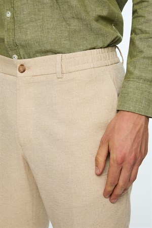 Morven Erkek Taş Keten Trend Desenli Lastikli Slim Fit Pantolon