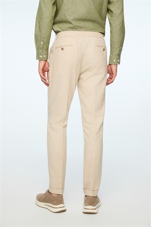 Morven Erkek Taş Keten Trend Desenli Lastikli Slim Fit Pantolon