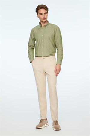 Morven Erkek Taş Keten Trend Desenli Lastikli Slim Fit Pantolon