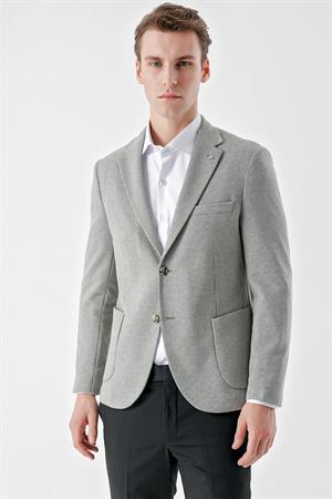 Morven Erkek Taş Örme Slim Fit Torba Cep Mono Yaka Spor Ceket