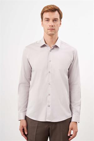 Morven Erkek Taş Pamuk Düz Desen Sert Yaka Slim Fit  Gömlek