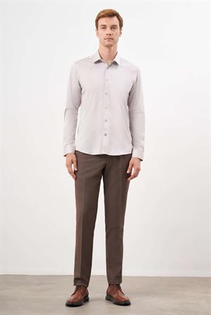 Morven Erkek Taş Pamuk Düz Desen Sert Yaka Slim Fit  Gömlek