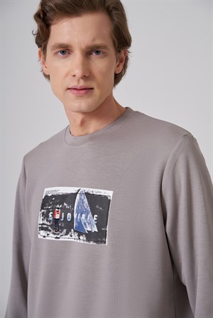 Morven Erkek Taş Trend Baskılı Bisiklet Yaka Sweat-Shirt