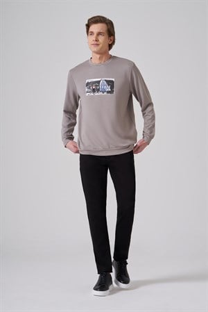 Morven Erkek Taş Trend Baskılı Bisiklet Yaka Sweat-Shirt