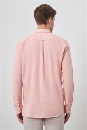 Morven Erkek Turuncu Keten Trend Dynamic Fit Düğmeli Yaka Gömlek