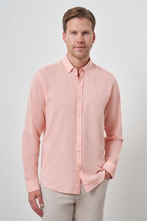 Morven Erkek Turuncu Keten Trend Dynamic Fit Düğmeli Yaka Gömlek