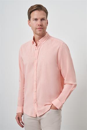 Morven Erkek Turuncu Keten Trend Dynamic Fit Düğmeli Yaka Gömlek