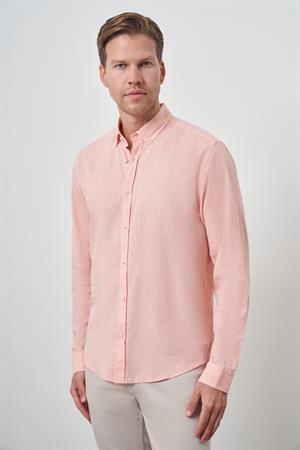 Morven Erkek Turuncu Keten Trend Dynamic Fit Düğmeli Yaka Gömlek