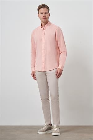 Morven Erkek Turuncu Keten Trend Dynamic Fit Düğmeli Yaka Gömlek