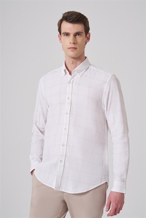 Morven Erkek Turuncu Keten Trend Ekoseli Dynamic Fit Düğmeli Yaka Gömlek