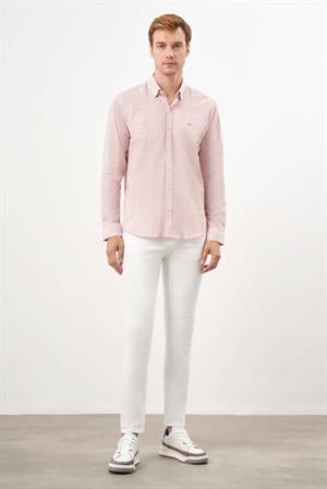 Morven Erkek Turuncu Pamuk Çizgili-Panolu İtalyan Yaka Slim Fit Gömlek