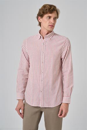 Morven Erkek Turuncu Slim Fit Düğmeli Yaka Gömlek