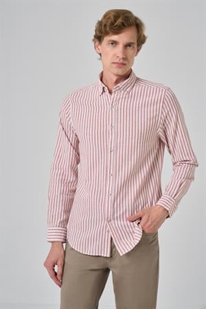 Morven Erkek Turuncu Slim Fit Düğmeli Yaka Gömlek