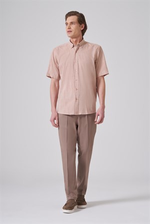 Morven Erkek Tütün Trend Regular Fit Düğmeli Yaka Kısa Kol Gömlek