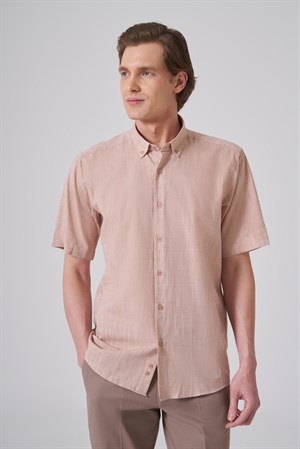 Morven Erkek Tütün Trend Regular Fit Düğmeli Yaka Kısa Kol Gömlek